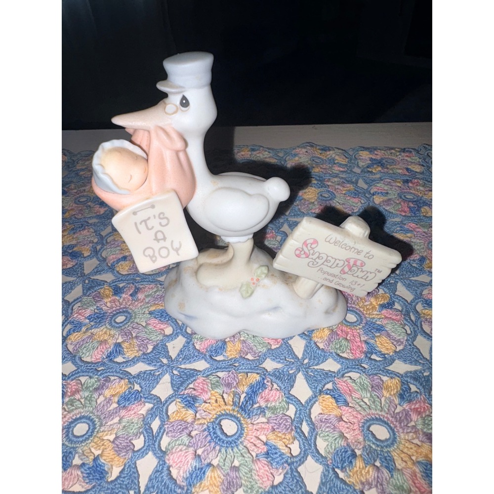Precious Moments Sugar Town Stork With Baby Sam Figurine 529788 It's a Boy 1994